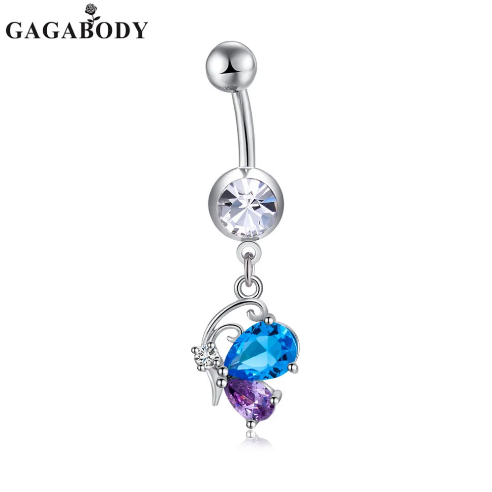 GAGA 2017 Retail Colorful Butterfly Stainless Steel Belly Button Ring