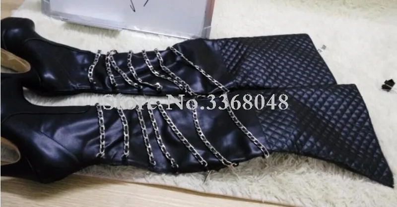 Mujeres Tacones Hasta Vestido Sobre Botas Motocicleta Rodilla De Estilo Finos Moda La Cadenas Muslo Punky Cuero Sexy Picture As Plataforma Alta TtnOFZq