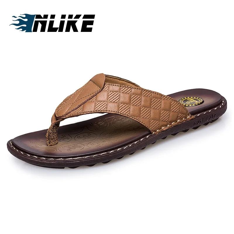 

New Arrival Summer Men Genuine Leather Flip Flops Big Size High Quality Beach Sandals Non-slip
