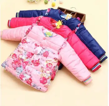 

2017 small flower winter kid girl hooded outwear baby Korean cotton warm jacket children thick fashion parkas child clothes0-2Y