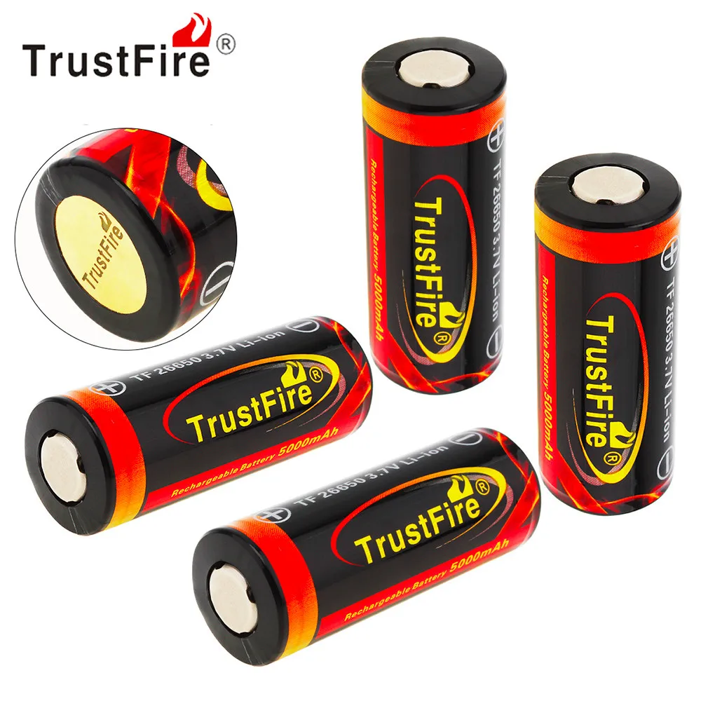 

4pcs TrustFire 3.7V 26650 Battery High Capacity 5000mAh Rechargeable Li-ion Battery with Protected PCB for LED Flashlight