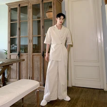 Мужское хлопковое белье комбинезоны с коротким рукавом повседневные широкие брюки мужские женские Япония уличная винтажная брючные комбинезоны брюки