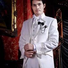 Стиль, стоячий воротник, смокинги для жениха, белый, темно-синий, Лучший жених, мужские свадебные костюмы, жених на заказ, пиджак+ брюки+ галстук+ жилет