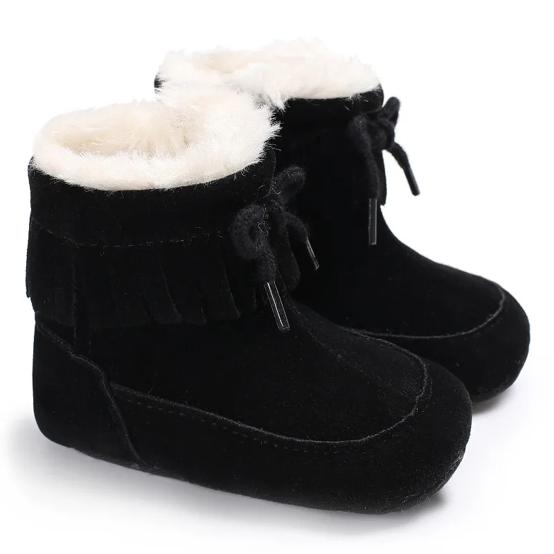 Детские зимние теплые сапожки с бантиком обувь для малышей младенцев Нескользящие ботинки на мягкой подошве от 0 до 18 месяцев - Цвет: Черный