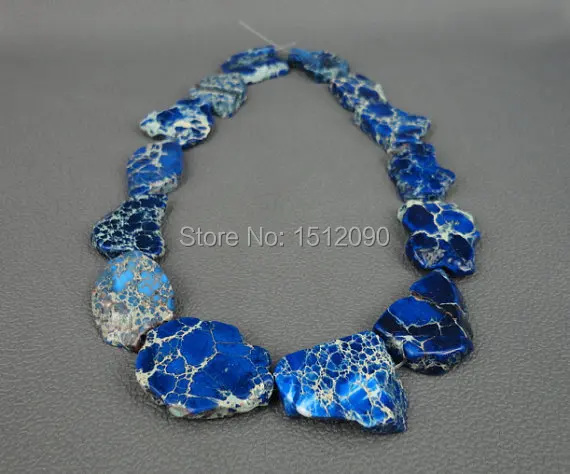 

Dark Blue Sea Sediment Slice Loose Beads Pendants,Drilled Emperor Stone Slab Beads,Large Aqua Terra DIY Necklace 20-25x26-32mm