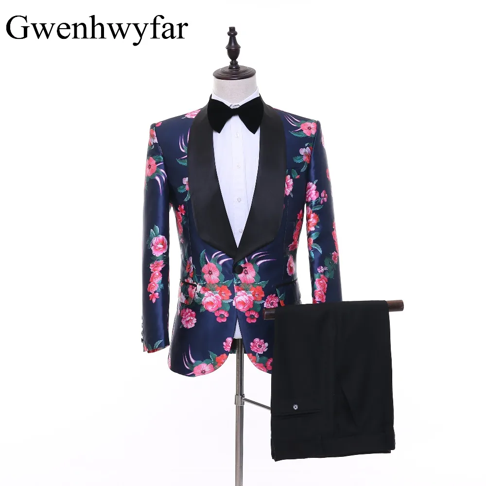 Buy 2 Pieces Men Suits Flower Tuxedo Floral Blazer
