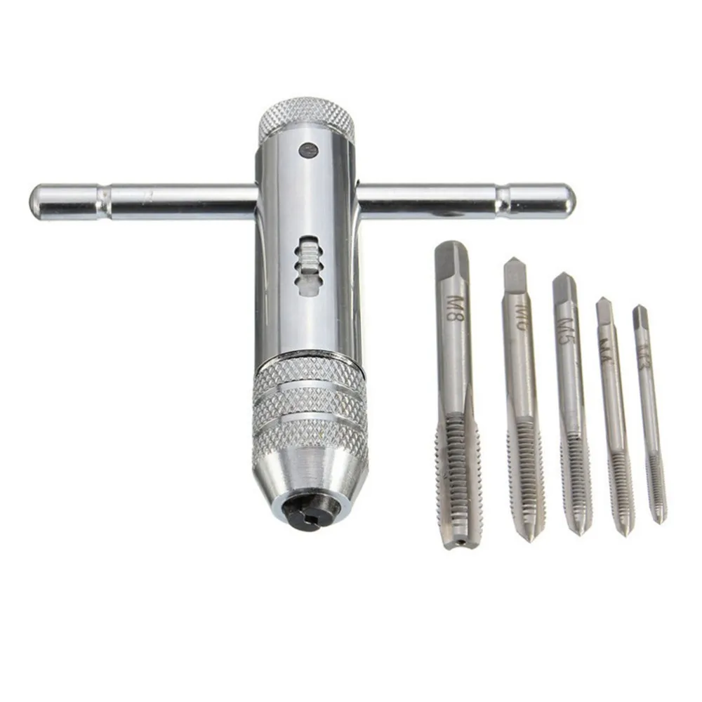 1 Набор, регулируемый M3-M8 Т-образной ручкой, трещотка, гаечный ключ, инструмент для машиниста, Реверсия с 1 шт. винтовым краном