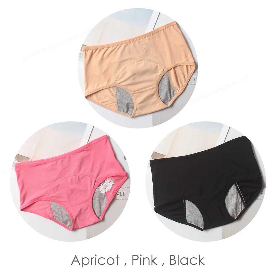 3 шт., женские трусики для менструального периода большого размера плюс, герметичные трусы, женское нижнее белье с высокой талией, Дамское белье 4xl 5xl - Цвет: Apricot Pink Black