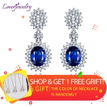 LOVERJEWELRY, роскошные ювелирные украшения, твердые, 14 к, белое золото, натуральный синий сапфир, свадебные серьги с бриллиантами для женщин, юбилейные, вечерние