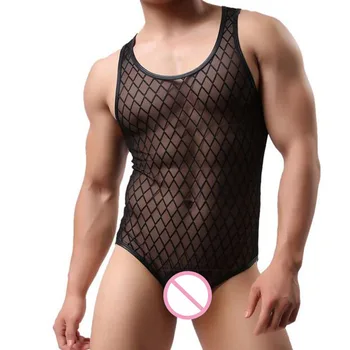 

Men Sexy Mesh Bodysuit Wrestling Singlet Fetish Male Jockstrap Underwear Erotic Lingerie Fitness Suit See Through Jumpsuits