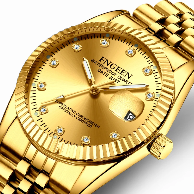 Лидирующий бренд цвета: золотистый, серебристый пара часов для мужчин для женщин часы Роскошные полный сталь