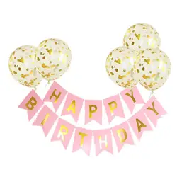 Розовые счастливые плакат "с днем рождения" Золотые конфетти воздушные Шары Баннер с надписью День Рождения украшения для девочек и