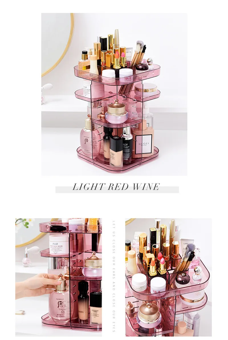 360-degree Rotating Makeup Organizer cosmetic Display Case round jewelry storage rack box Adjustable Cosmetic Storage Rack