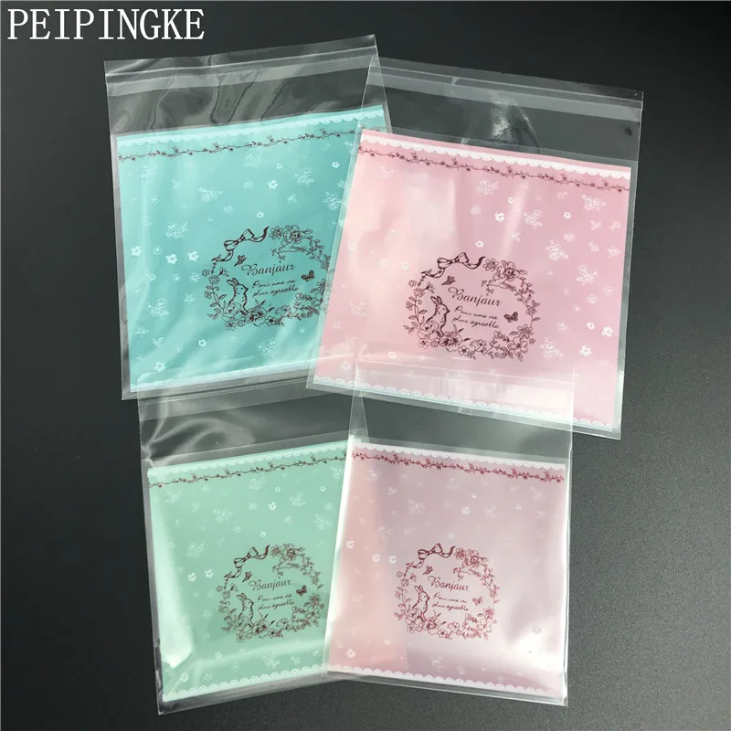 

100pcs Cute Rabbit Self-adhesive Plastic Cookie Bags Wedding Gift And Candy Bag Baby Shower Party Cookie Packaging Bag