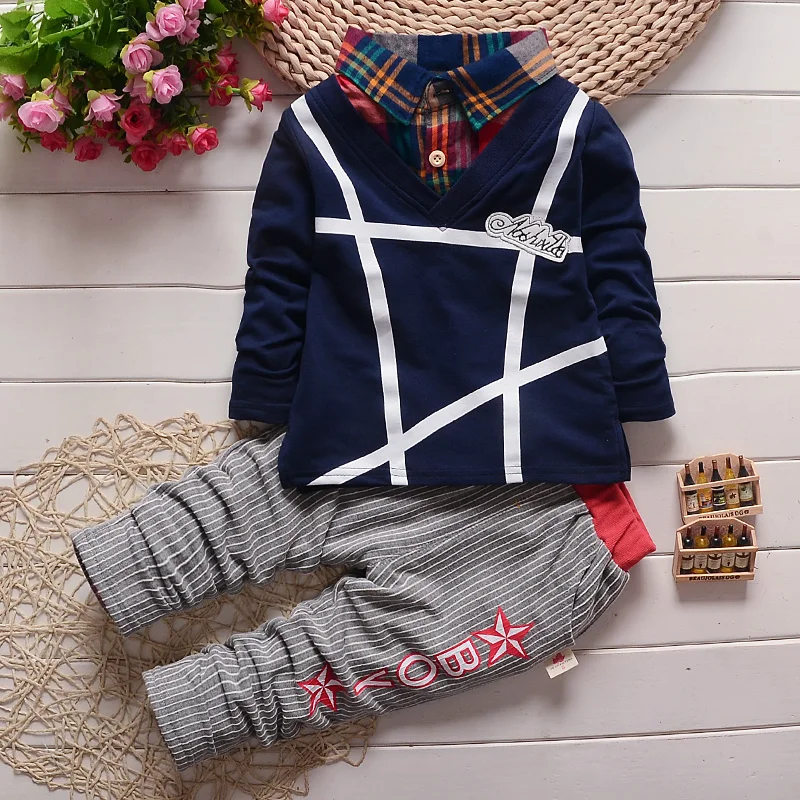 

bibicola 2017 Autumn style infant clothes baby clothing sets boy Cotton latticeTop + pants 2pcs suit baby boy clothes newborn