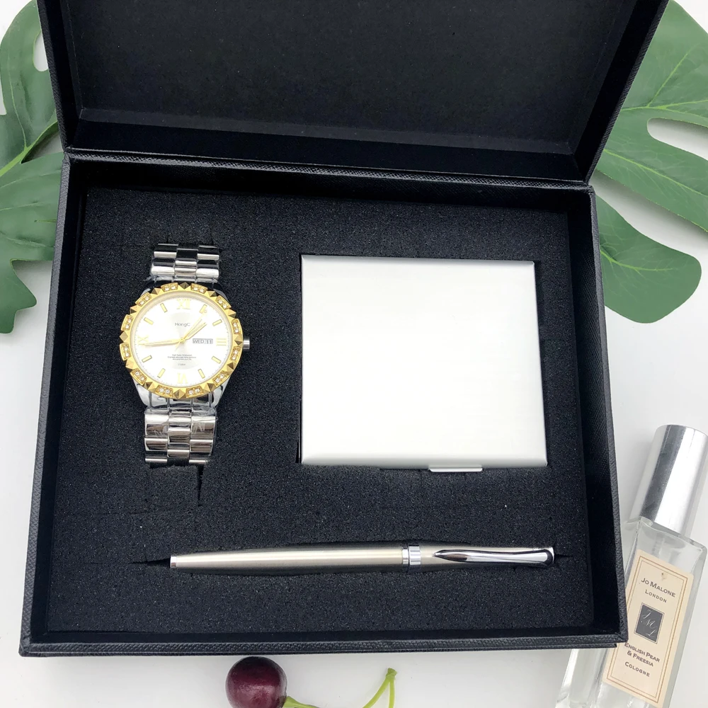 

Men Watch Set For Ballpoint Pen Ultra-thin Open Cigarette Case Fashion Quartz Wristwatch Luxury Reloj Hombre Men's Father's Gift
