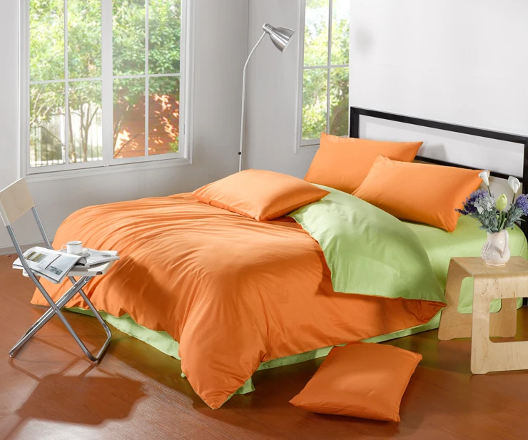 Free Shipping Orange Comforter Queen King Size Green 4pc Bedding