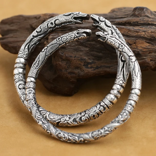 New Real 999 Silver Dragon Bangle Vintage 999 Silver Dragon Cuff
