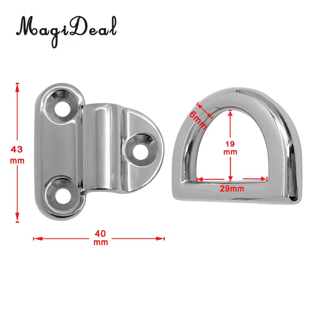 MagiDeal 6mm Folding Deck Pad Eyes / Lashing D Ring Tie Down Point Anchor Fixing Cleat Plate - Marine Grade 316 Stainless Steel