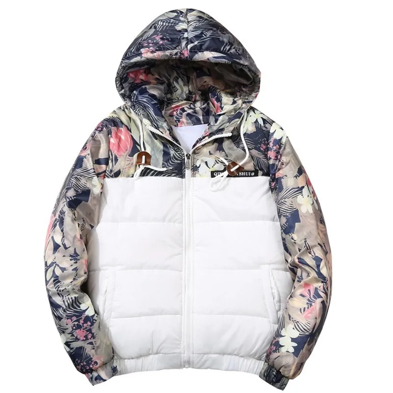 

2018 Floral Men's Jacket Hip Hop Hooded Jackets Slim Fit Long Sleeve Autumn Winter Jacket Windbreaker Coats.