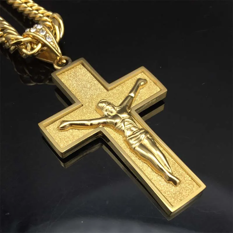 Витая 361л нержавеющая сталь золотой цвет кристалл Иисуса крест кулон ожерелье s 7 мм тяжелая звено Мужская цепочка подвеска
