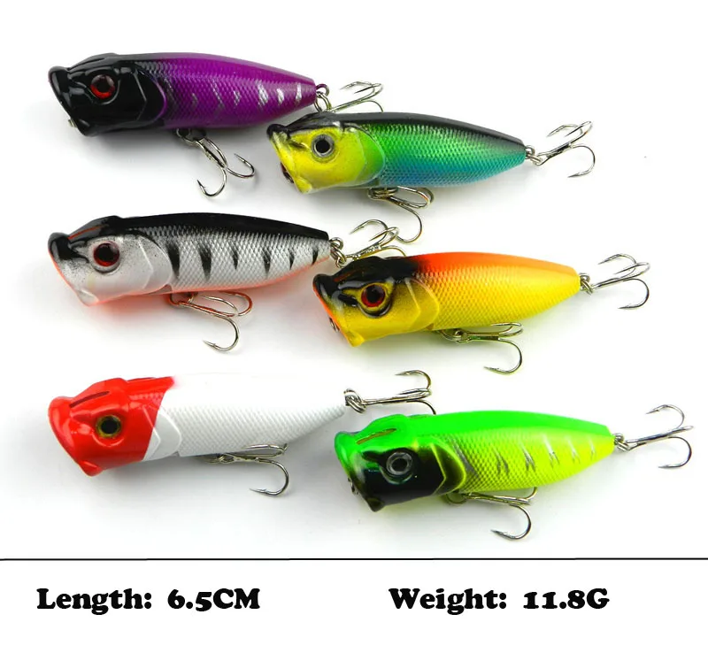 Wholesale! 100pcs/lot 6.5CM/11.8G Popper Fishing lures Multi-Colors Plastic hard baits fishing tackle 6-9 | Спорт и развлечения