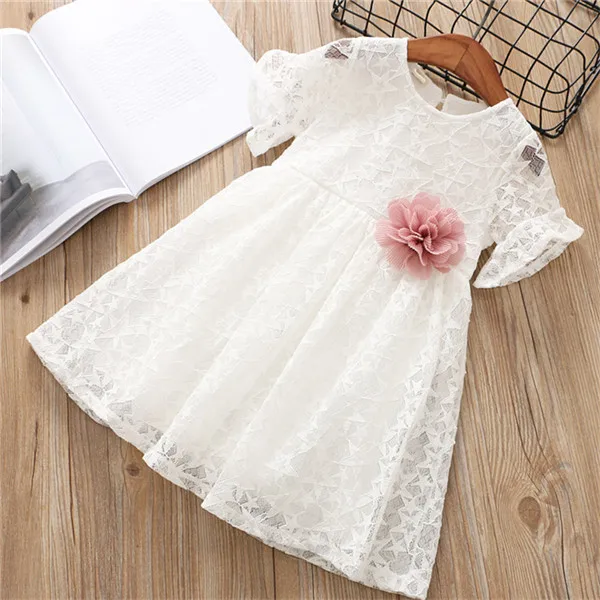 Летнее платье для девочек Новое шифоновое кружевное платье принцессы с цветочным рисунком для девочек Одежда для маленьких девочек детское платье Одежда для девочек - Цвет: Белый
