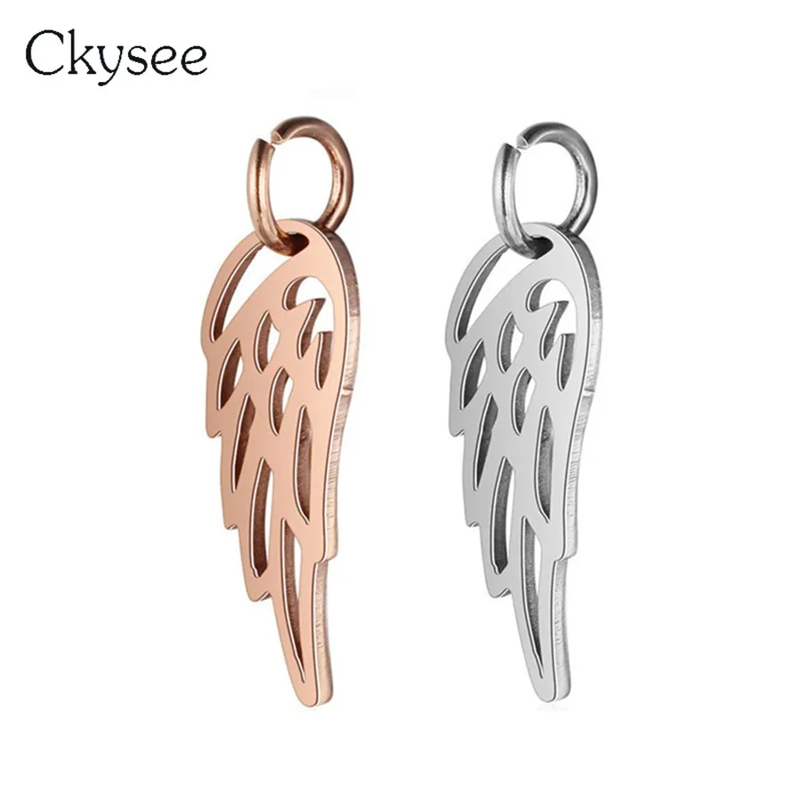 

Ckysee 2Pcs/lot Stainless Steel Angel Wing Charms With Split Ring 17x12mm Gold Color Animal Pendant Charms Diy Jewelry Making