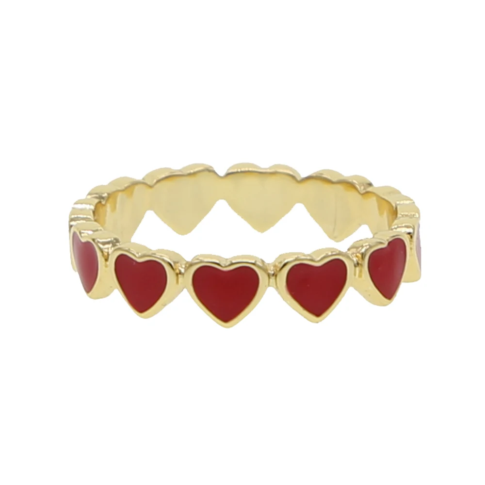Эмалированное красочное кольцо в форме сердца,, Прямая поставка, модное ювелирное изделие, розовое, синее, красное звено в форме сердца, кольца в форме сердца - Цвет основного камня: Красный