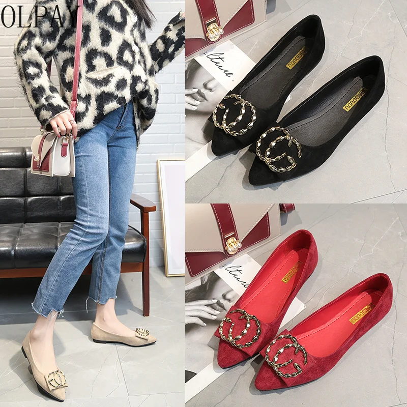 

Spring 2019 new style pointed single shoes, 100 flat soles, shallow suede women's shoes