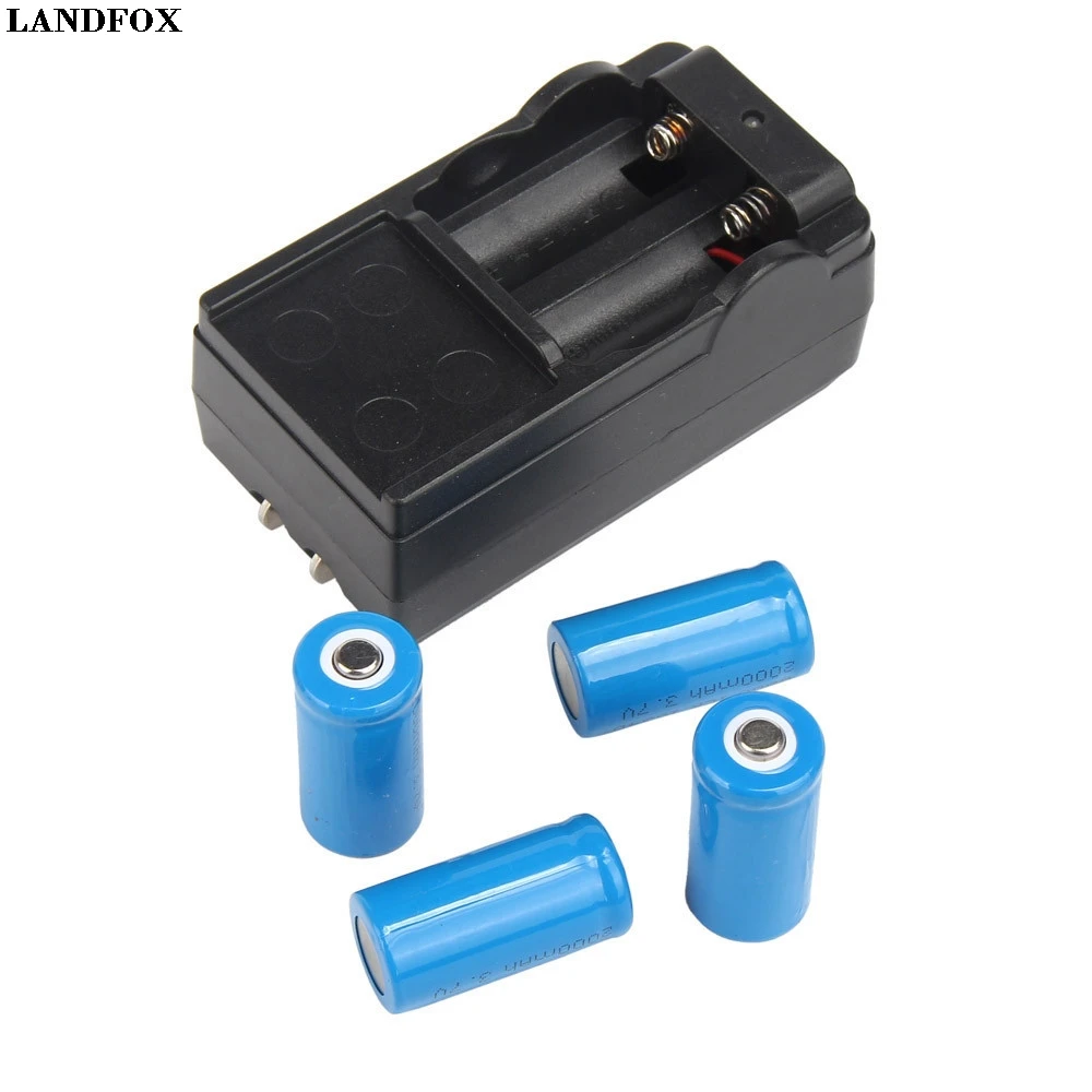 

LANDFOX 4x 2000mAh 16340 Rechargeable Li-ion Battery For LED Flashlight+CR123A Charger Drop Shipping