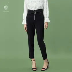 FANSILANEN 2019 Новое поступление Мода осень/весна Для женщин брюки сплошной черный Flare свободные эластичный пояс Z80147