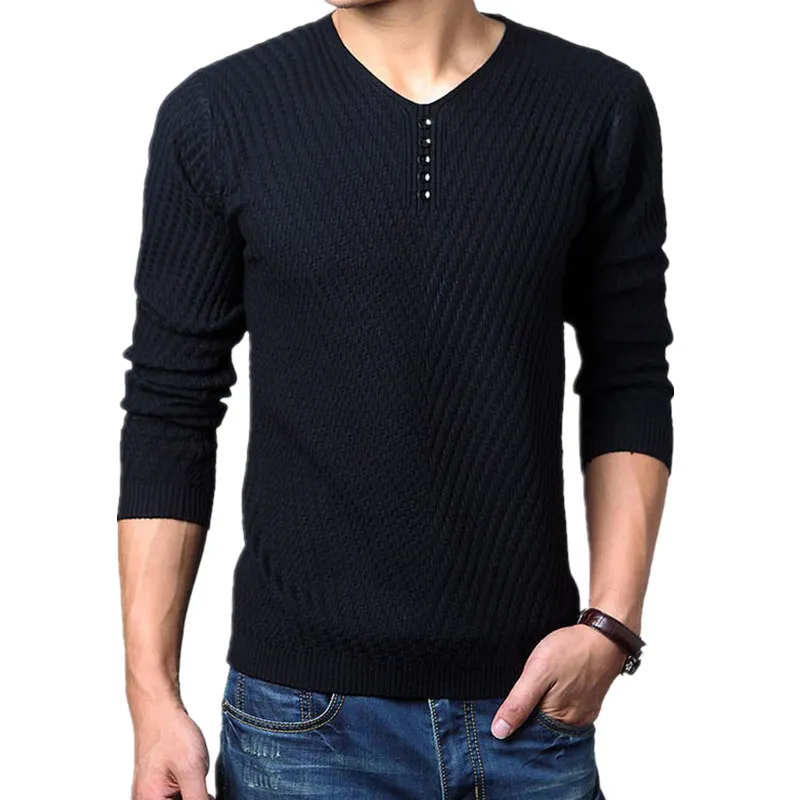 M-4XL зима Хенли свитер с круглым вырезом Для мужчин кашемировый пуловер, Рождественский свитер Для мужчин s трикотажные свитера Homme Jersey Hombre - Цвет: Black