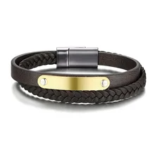 Пояса из натуральной кожи браслеты для мужские изделия из титановой стали коричневый ретро ювелирные украшения мужской браслет табличка поддержка выгравированы