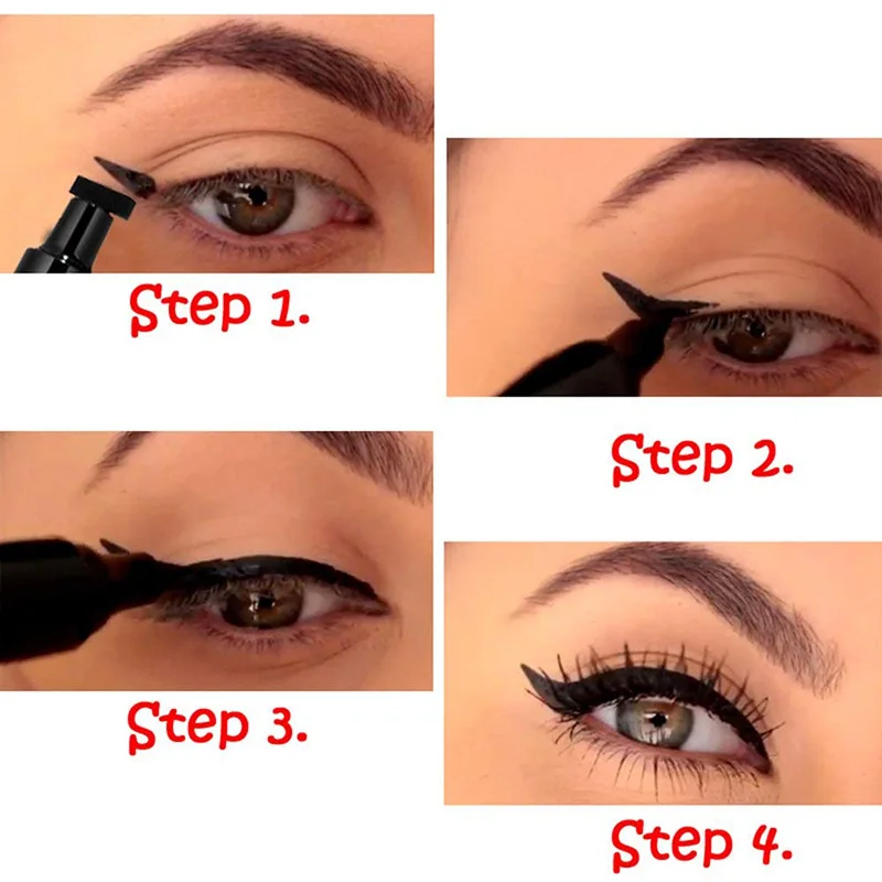 1 Pcs Double-Headed Seal Black Eyeliner Triangle Seal Eyeliner 2-in-1 Waterproof Eyes Make kit with Eyeliner Pen Eyeliner Stamp