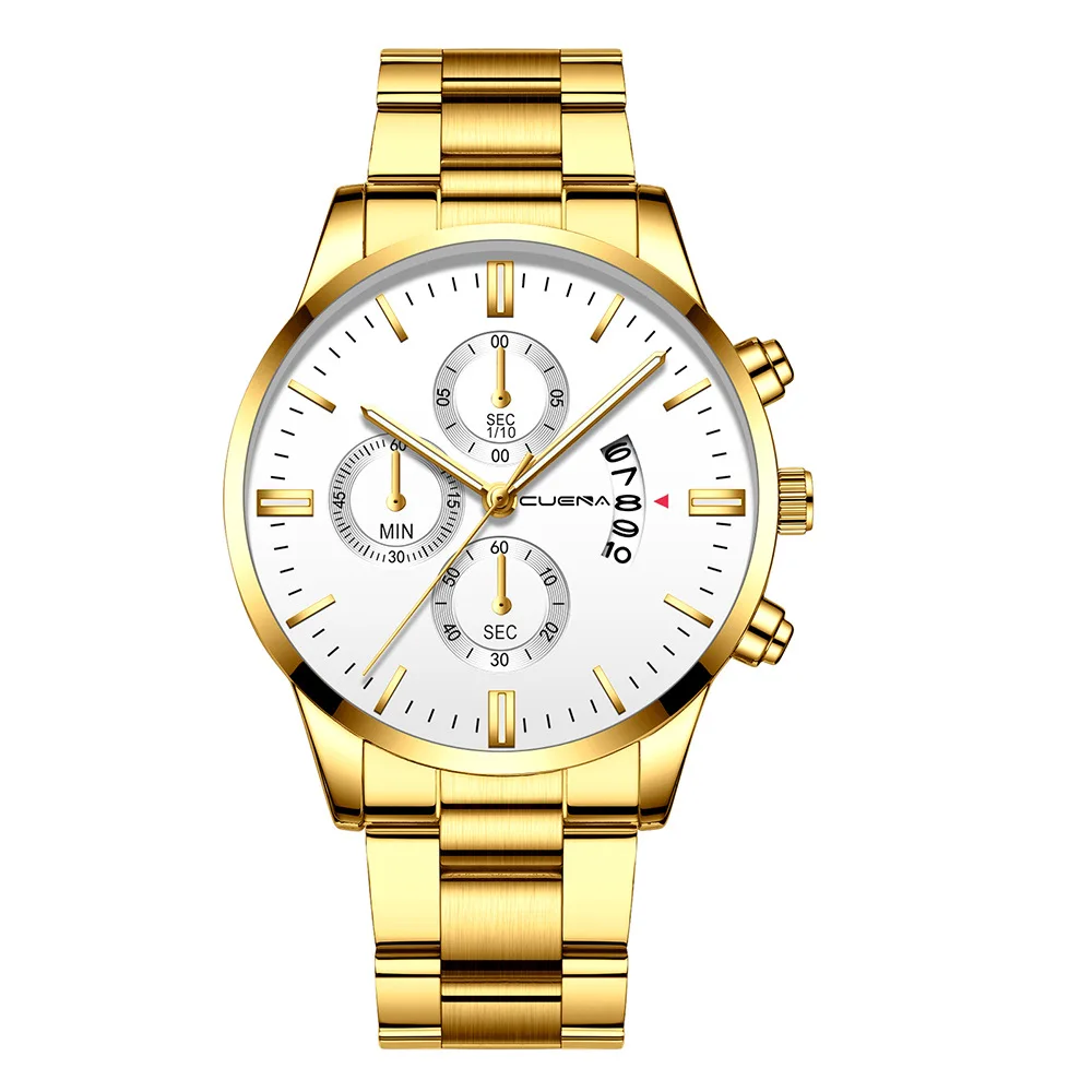 Простые мужские часы с ремешком из нержавеющей стали, Классические кварцевые наручные часы с датой, повседневные часы с золотым и серебряным ремешком, мужские часы