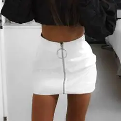 Для женщин Bodycon кожаные юбки из металла бедра сексуальные юбки кольцо пакет с молниями карандаш миди Feminines юбка Y9 Co1
