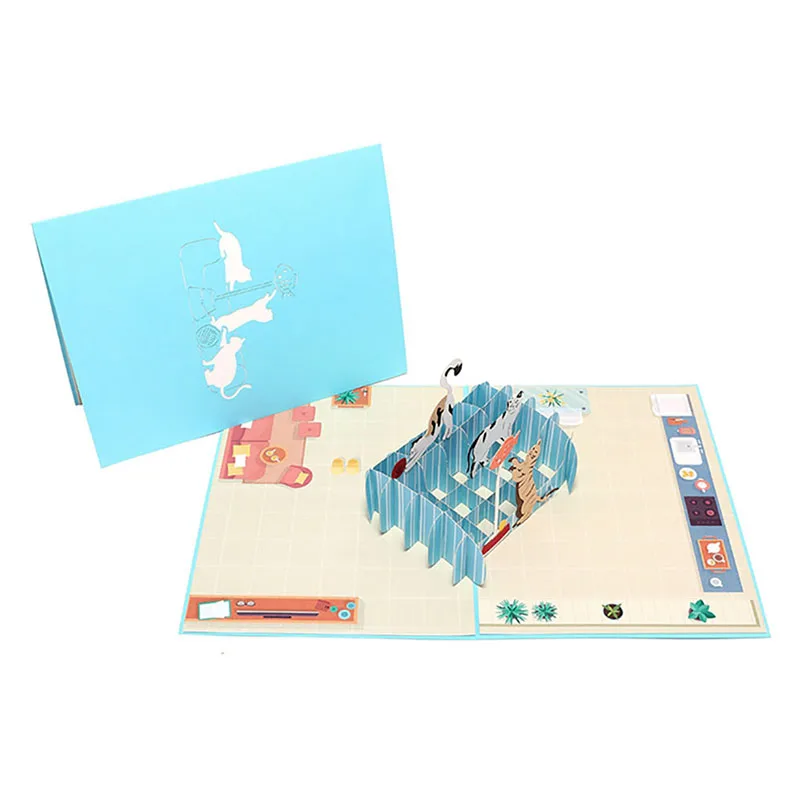  2020 New Postcard DIY Greeting Cards Handmade Birthday Wedding Invitations 3D Pop Up Card Cat Fish  - 33001640121