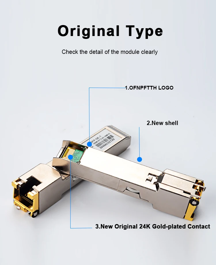 Offnftth módulo sfp gigabit rj45, 1.25g, 10 100 1000m base