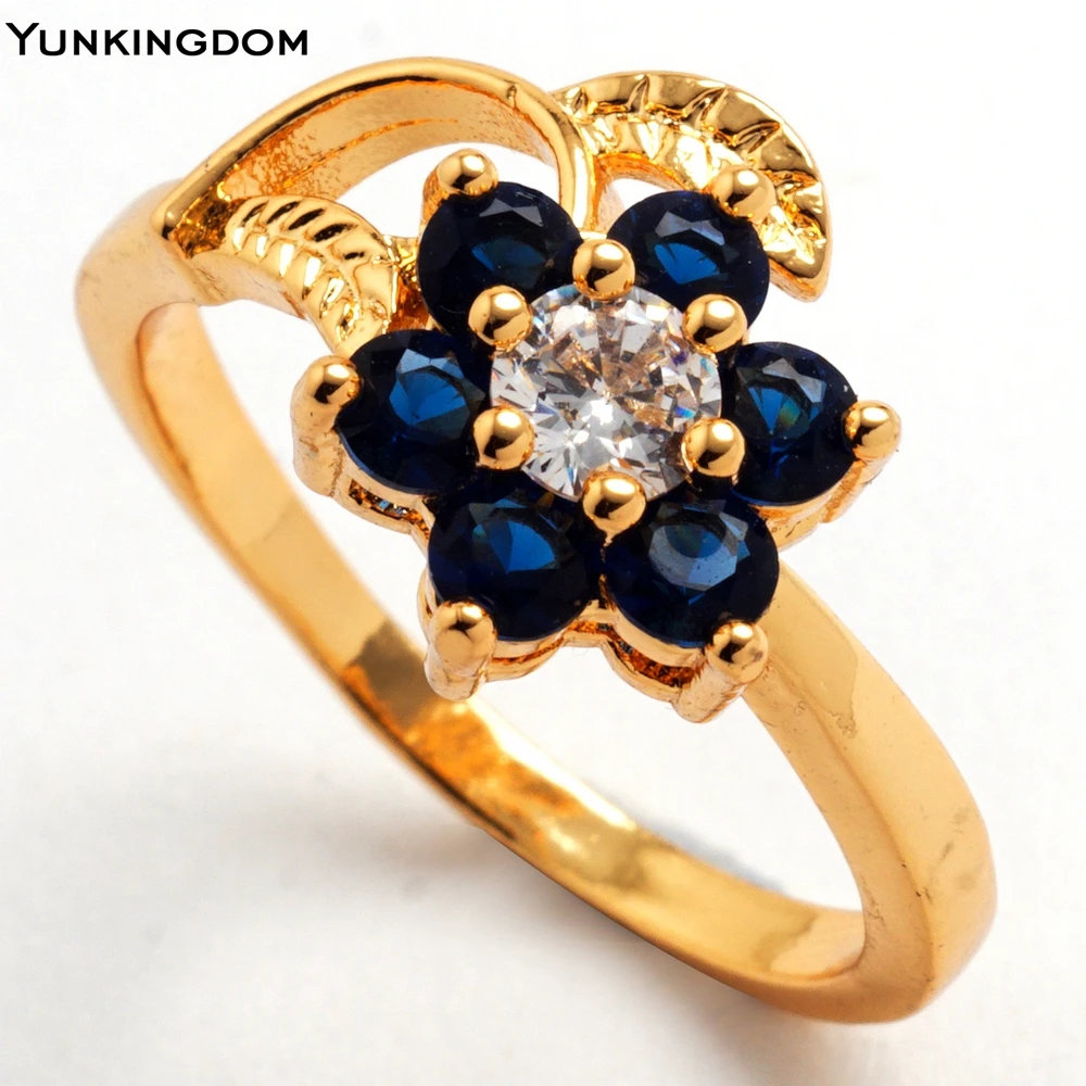 Yunkingdom шарм леди кольцо темно-синий циркон кольца золото цвет OL стиль Оптовая BB0074 |