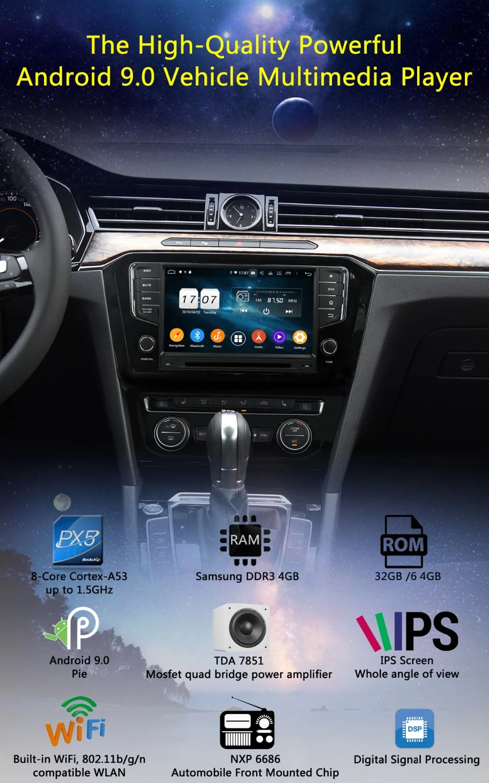 " ips 8 Core 4G ram+ 64G rom Android 9,0 автомобильный DVD навигационный GPS радиоприемник для Volkswagen VW Passat DSP CarPlay Parrot BT стерео