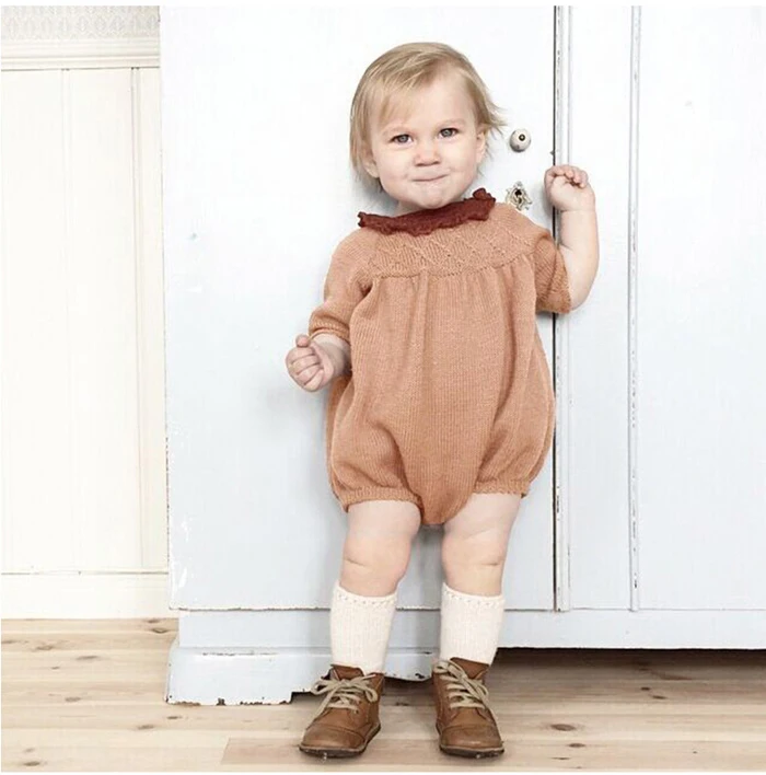 От 0 до 5 лет, вязаная детская одежда осень, комбинезон с длинными рукавами для маленьких девочек, трикотажное платье хлопковая детская одежда комбинезоны для малышей