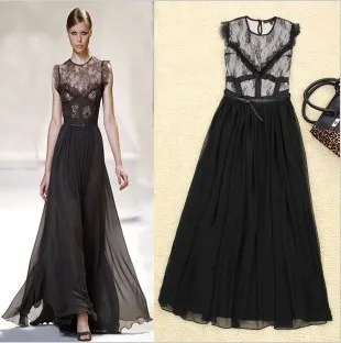 2014 Summer women's European and American super star style lace stitching applique skirt Floor Length long dress | Женская одежда