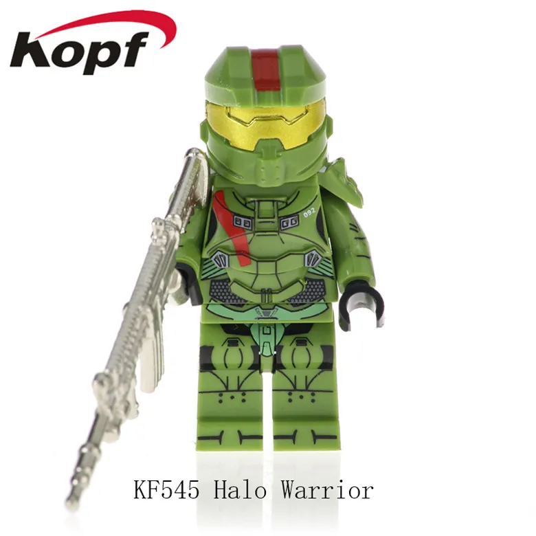 KF542 Одиночная строительные блоки Halo Spartan Solider с реальным металлическим оружием кирпичи Экшн фигурки Обучающие Подарочные игрушки для детей - Цвет: KF545 Without Box