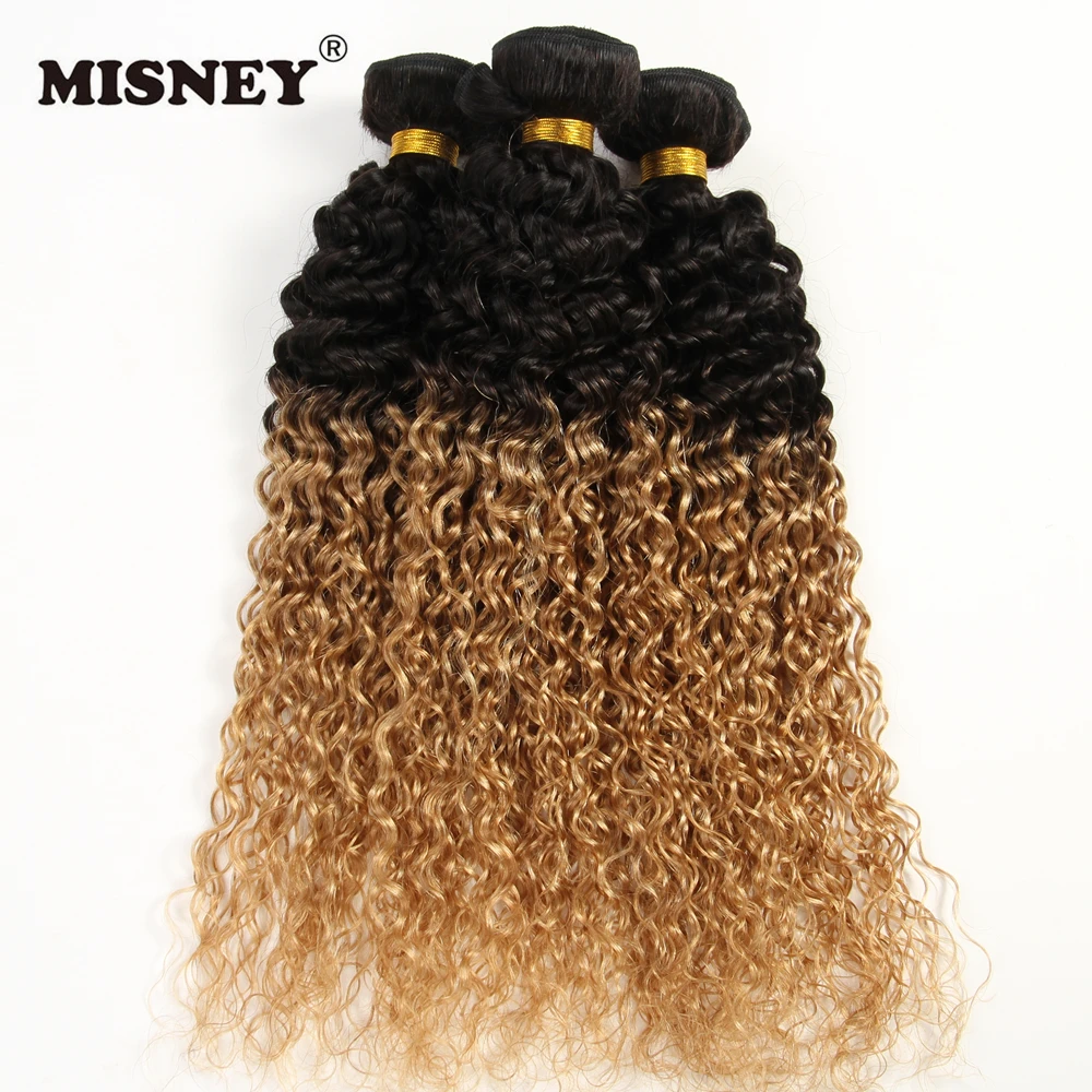 Бразильские волосы без волос Remy Ombre Jerry Curl T1B27 два тона 3 пучка плетение 100