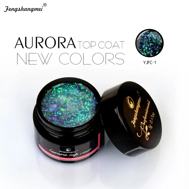 Fengshangmei 5g Aurora Gel Nail Polish Top Coat Hybrid Gel Varnish Clear UV Gellak Glittler Lacquer Art Vernis Semi Permanent