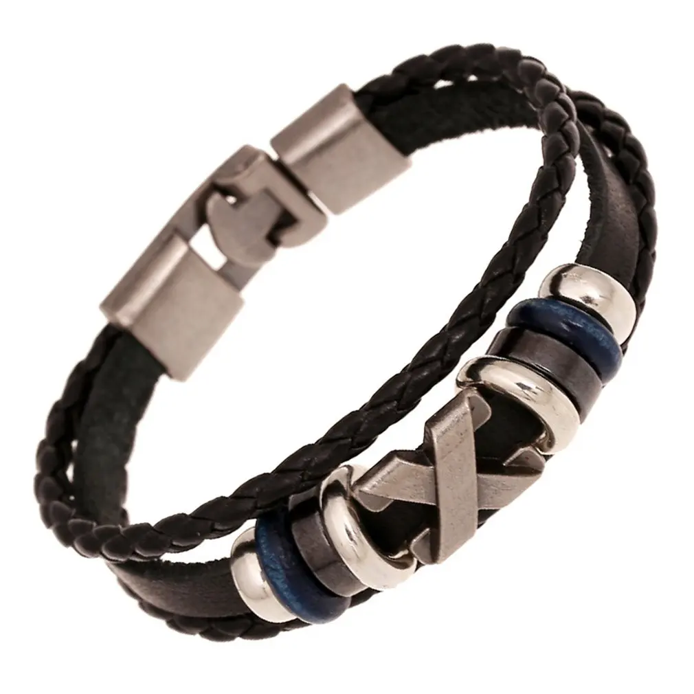 

Vintage Hand Waven Spiked Leather Bracelet Cuff Fashion Punk Leather Retro Rope Bracelet Bangle for Men