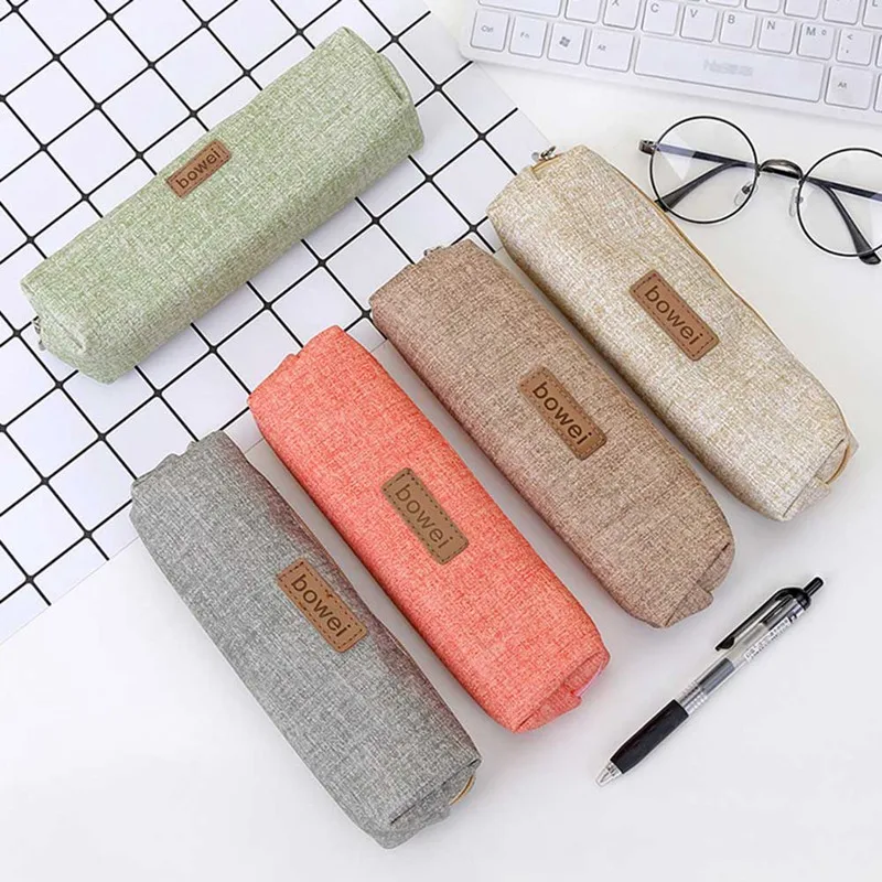 

Concise Solid Color Student Pencil Case For Girl Boy Stationery Canvas Pencil Bag School Supplies