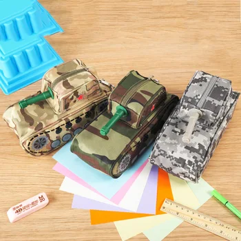 

Creative Tank Camouflage Pencil Bag With Lock Pen Storage Organizer Office School Supplies Stationery Boy Gift
