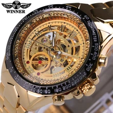 2016 WINNER Marca de Lujo de Relojes de Los Hombres Automáticos de auto-viento de La Manera Ocasional Masculina Deportes Reloj de Pulsera de Acero Completo Esqueleto de Oro